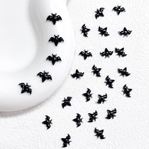 Black Halloween Bat Nail Charms Set - 30pcs 3D Resin Nail Art Decorations
