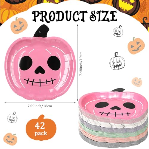 Umigy 42 Pack Halloween Paper Plates Disposable Party Dinnerware Set - Pumpkin & Bat Design - Festive Tableware for Halloween Parties Variation of 42