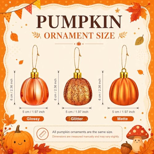 Orange Pumpkin Christmas Tree Ornaments Set of 24 - Fall & Thanksgiving Decor