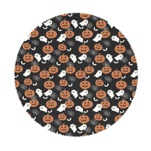 Halloween Round Tablecloth 60 Inch Pumpkin Ghost Spider Web Design - Dust-Proof & Wrinkle Resistant