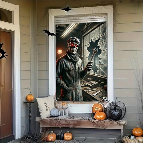 Halloween Skeleton Mechanic Window Cover 31x47 Inch Decoration - Spooky Theme