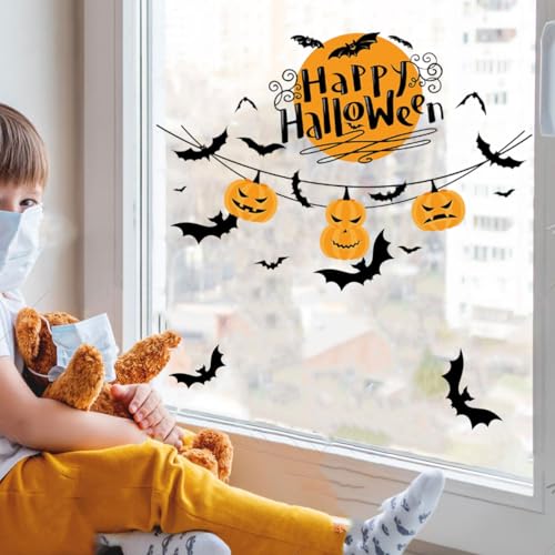 Halloween 02 Window Sticker - Evil Pumpkin Bat Pattern for Halloween Home Decorations