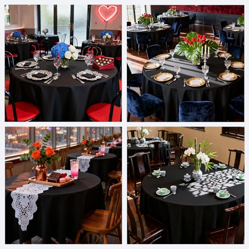 Black 70 Inch Round Tablecloth - Stain & Wrinkle Resistant Polyester for Wedding & Events - Variation: Black / 70"