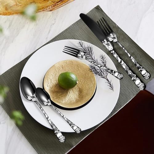 Halloween Skeleton Flatware Set for 4 - 20-Piece Stainless Steel Cutlery with Color Variations