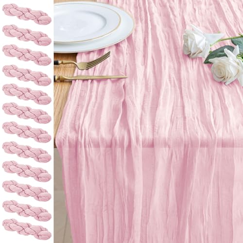 12-Pack Blushing Pink Cheesecloth Table Runners - 10FT Boho Rustic Linen