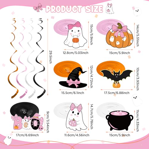 Halloween Hanging Swirl Decorations Set - Pink Ghost Bat Pumpkin Bows Party Streamers
