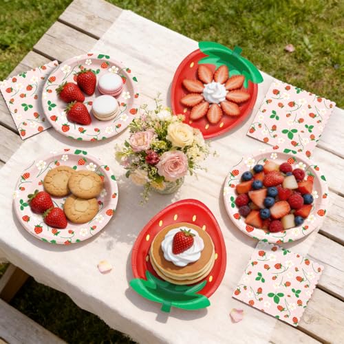 Red Strawberry Paper Plates Set - 150 Pieces for 50 Guests, Party Supplies