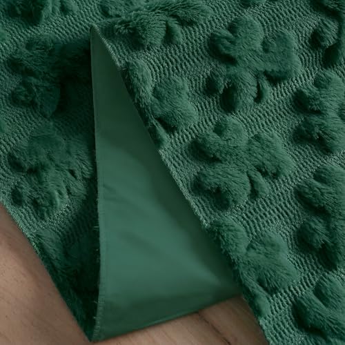 Green Plush Faux Fur Lucky Clover Table Runner - 13x36 Inch Seasonal Decor