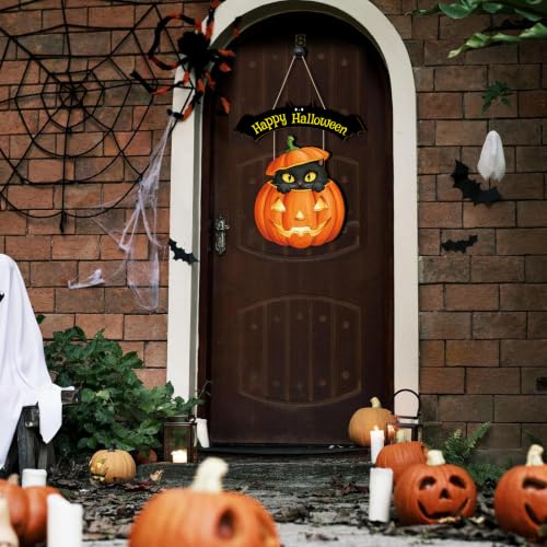 Large Orange Wooden Halloween Door Wreath - Front Door Wall Decor Sign