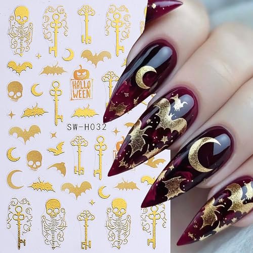 Halloween Nail Art Stickers Ghost Bat Spider Skeleton 3D Self-Adhesive Decals for Manicure