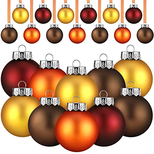 Leitee 24 Pcs Fall Ball Ornaments - Wine Red, Dark Yellow, Bronze, Coffee - Autumn Hanging Decor