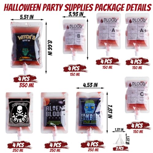 Halloween Blood Bags for Drinks 32PCS Reusable Party Pouches with Funnels