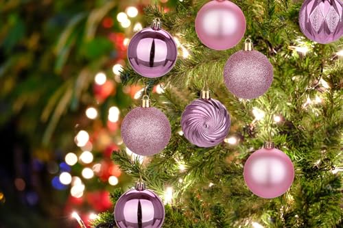 Hollyone Bubblegun Pink Christmas Ornaments Set - 30 Shatterproof Balls for Tree & Holiday Decor