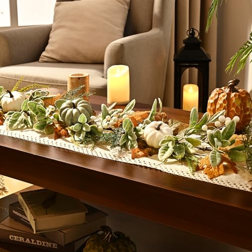 Waipfaru Fall Decor Garland with Lights - 9FT Autumn Mantle Garland, Timer Function