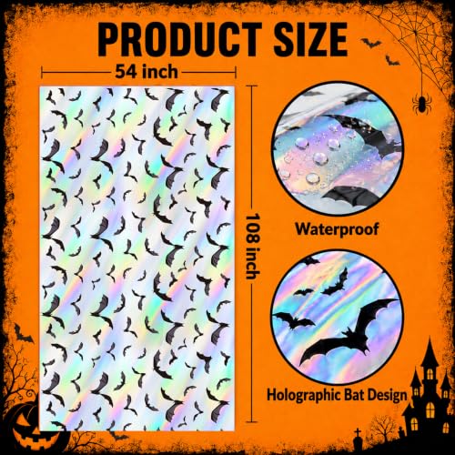 Halloween Iridescent Bat Tablecloth Set - Spooky Foil Decor for Parties
