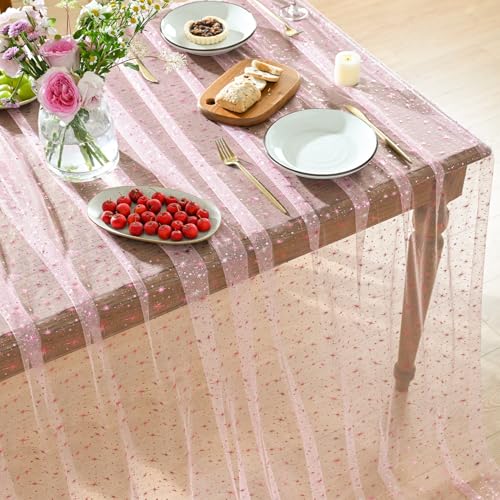 Pink Gold Star Gauze Tablecloth 60x140 Inch Rectangular for Dining & Decor – Horaldaily