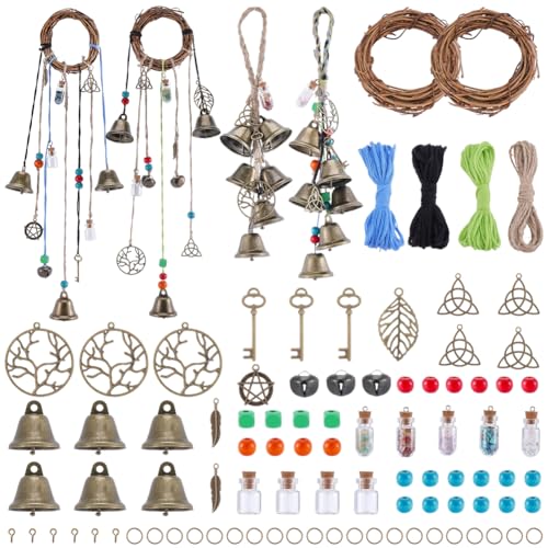 Witch Bell Wind Chime Decoration Set with Wreath & Charms - Style 3