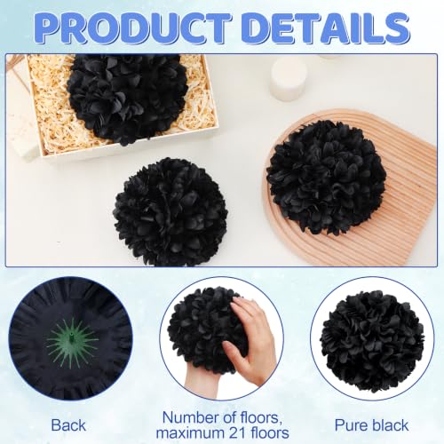 Black Homecoming Mum Flowers Bulk 16pcs - 6.5 Inch Artificial Chrysanthemums