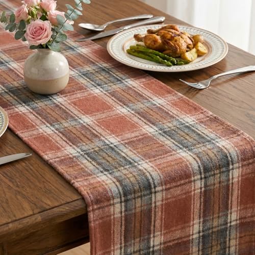 Rust Farmhouse Table Runner 13x108 Inch - Fall Plaid Decor - Artoid Mode Variation 13" x 108" Rust
