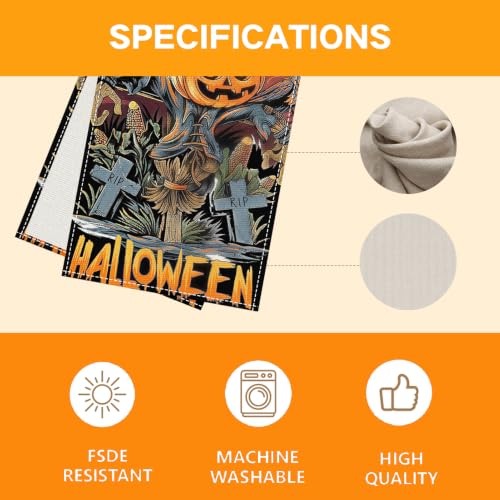 Black Pumpkin Scarecrow Halloween Table Runner 13x72 Inches - Spooky Decor