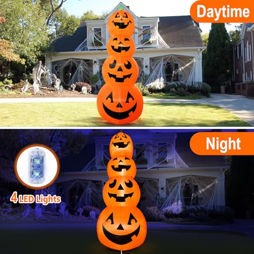 Giant 12FT Halloween Inflatable Stacked Pumpkin Decoration with Built-in LEDs - Outdoor Lawn Yard Halloween Decor - Variation of Stacked Pumpkin