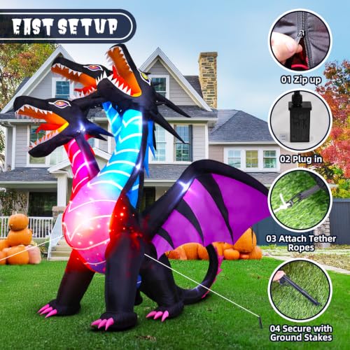 Tall Halloween Inflatable Dragon with LEDs for Lawn Garden Yard Decor - 8 FT