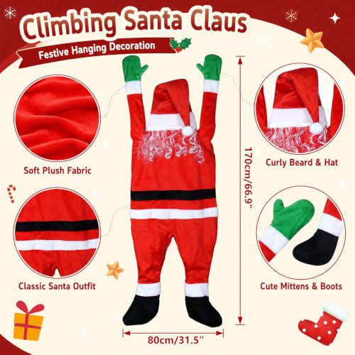 Large Outdoor Hanging Santa Claus Christmas Decor - Life Size Holiday Ornament