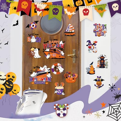 Halloween Cruise Door Magnets - 16 Pcs Pumpkin Ghost Bat & More Decorations - Halloween Variation