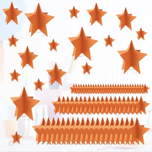 Orange Star Centerpieces Set of 70 for Party Birthday Halloween Thanksgiving Decorations - 3 Sizes