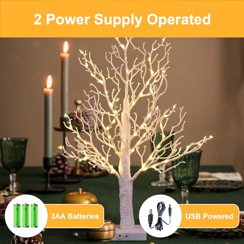 24in Lighted Willow Tree Bonsai with 70 Mini LED Lights - White Artificial Tree for Home & Holiday Decor