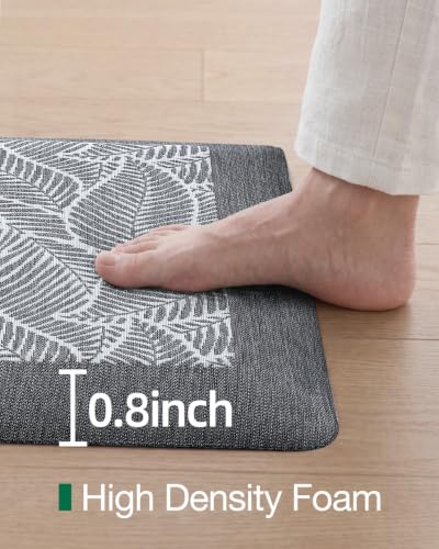 LUMI Anti-Fatigue Kitchen Floor Mat - Leaf Grey, 40 x 20 Inches, Extra Thick Cushioned