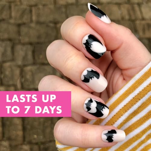 Press-On Nails Kit with 16 Sizes - Short Squoval, No Glue Needed, Halloween Batty For You