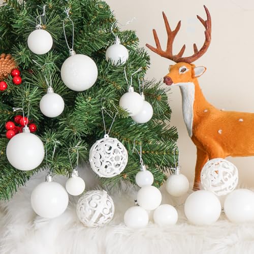 Shatterproof Christmas Tree Ornaments Set - 100 White Holiday Decor Balls