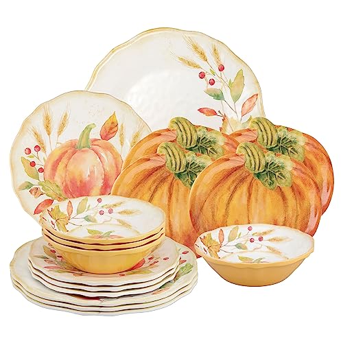 16-Piece Pumpkin Melamine Dinnerware Set for Outdoor & Holiday Use - Service for 4