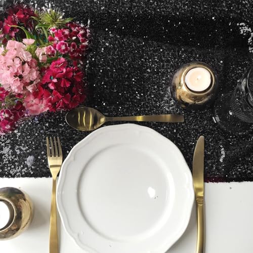 Black Sequin Table Runner 12x72 Inches - Pack of 12 - Elegant Party Decor