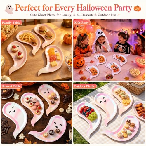 Ghost-Shaped Disposable Paper Plates for Halloween Party - 40 Pack