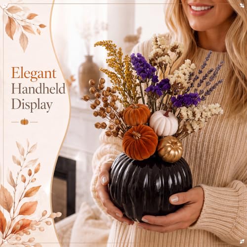 Black Pumpkin Flower Vase - 5.5-Inch Ceramic Fall Decor & Centerpiece