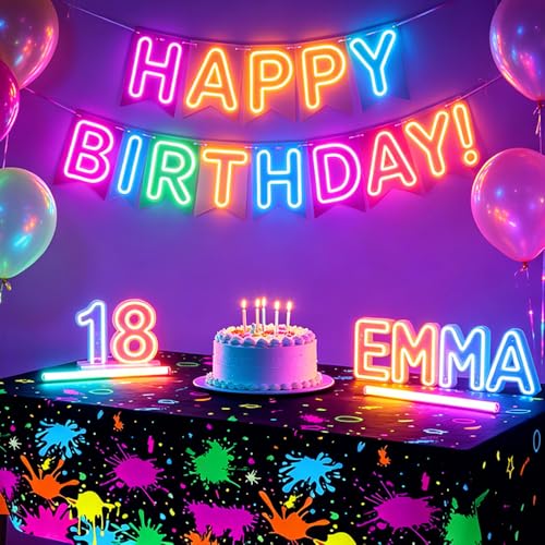 Ynaquest 2 Pack Neon Glow Party Table Covers 108x54 Inch Disposable Black Light Decorations