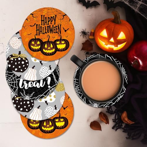 Halloween Ceramic Drink Coasters Set of 6 - Pumpkin with Happy Halloween Orange Variation