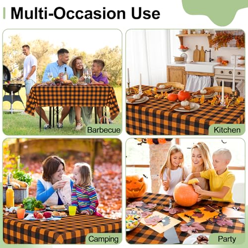 Misaya 12 Pack Buffalo Disposable Table Cloths - Black & Orange, 54 x 108 Inches