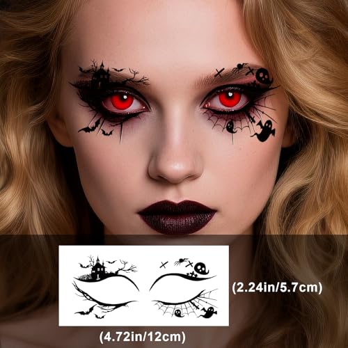Halloween Eye Shadow Temporary Tattoos Set - 24 Sheets Spider Web Bat Pattern Eyeliner Stickers for Face & Eye Makeup - Variation of THIS LISTING