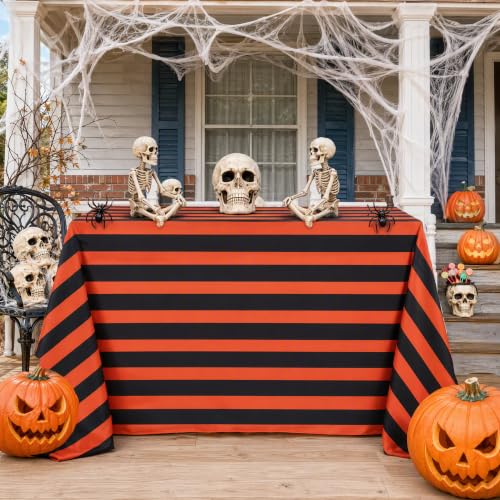 2 Pack Black and Orange Striped Waterproof Tablecloth 57x84 Inch - Rectangular