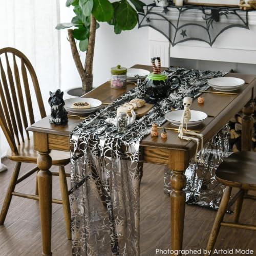 6 Pack Silver Spider Web Gauze Table Runner 28 x 120 Inch Halloween Decor