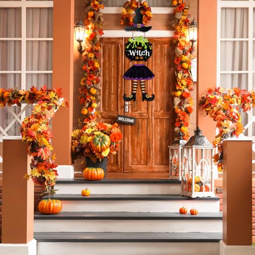 Halloween Witch Sign Decor Set - Wooden Hanging Wall Decorations for Party and Home