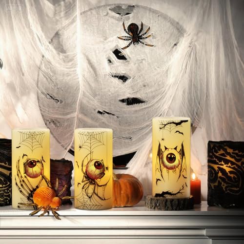 Eldnacele Cobweb Halloween Flameless Candles with 6H Timer - Spooky Decal Edition
