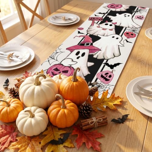 Halloween Pink Ghost Table Runner 72x13 Inch Spooky Cute Fall Decor Variation of THIS listing