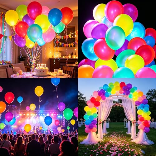 120 PCS 12-Inch Neon Glow Balloons UV Blacklight Reactive Latex Decor