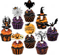 Halloween Cupcake Toppers Pack - Spooky Pumpkin, Black Cat, Bat & Ghost Decorations