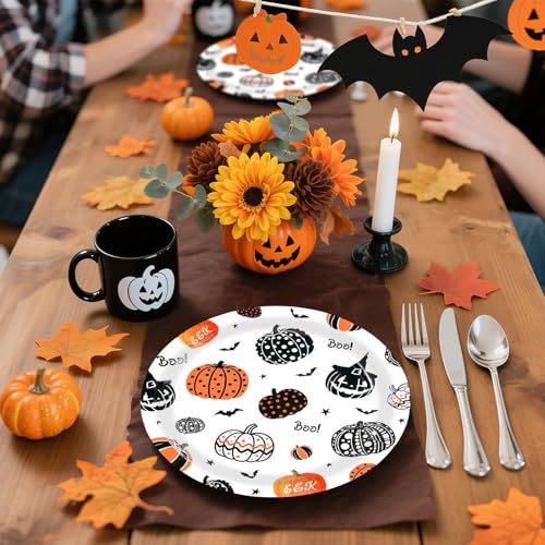 Halloween Paper Plates 9-Inch Pumpkin Party Tableware 50 Pack