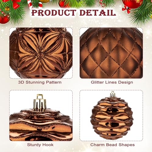 Large Bronze Christmas Ornaments Balls Set of 4 - Shatterproof Holiday Tree Decor